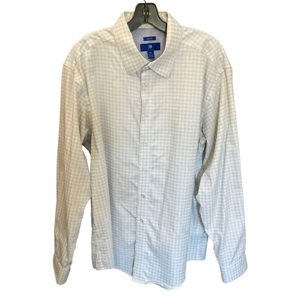 Egara Shirt Mens Button Down Cotton White Blue Square Print Non Iron Men Size XL - Picture 1 of 8